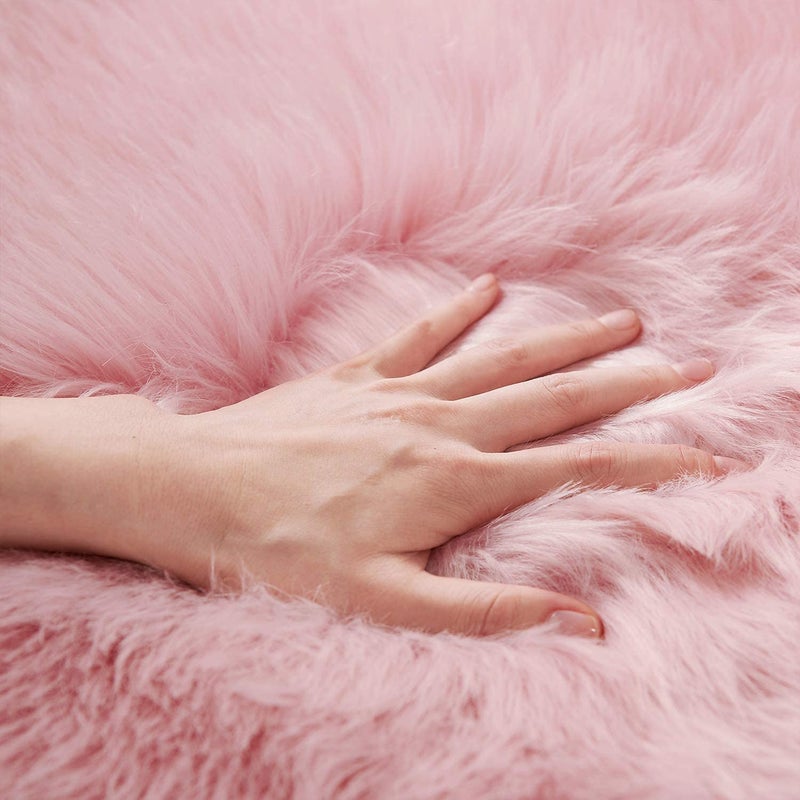 SERISSA Ultra Soft Fluffy Pink Faux Sheepskin Fur Shaggy Couch Cover Furry Carpet for Kids Room Fuzzy Plush Rug for Bedroom Living Room Runner, 2x6 Feet (Sheepskin Shape,Pink) - Image 4